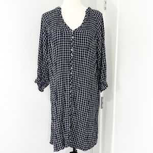 Anthropologie Maeve Medium Blue and White Windowpane Pattern Button Dress